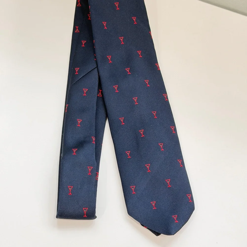 Alynn Men’s Dirty Martini Tie Navy Blue Red Martinis Fun Casual Necktie Cocktail